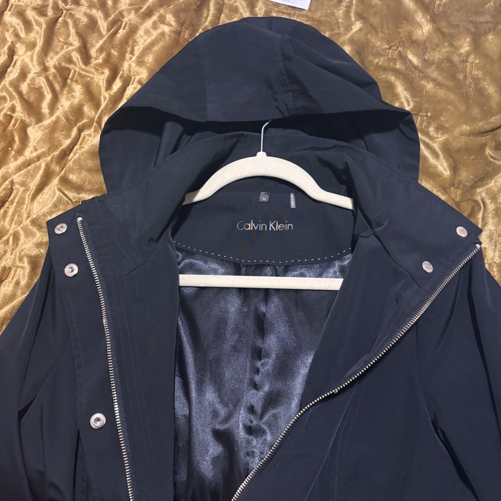 Calvin Klein Black Hooded Jacket - Large Petite - Womens Coat - CK Hooded Trench